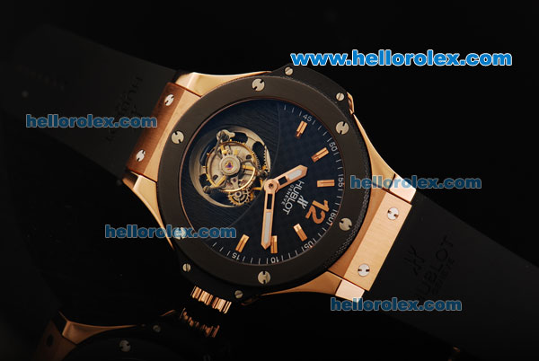 Hublot Big Bang Tourbillon Manual Winding Movement Rose Gold Case with Black Dial and Rose Gold Markers-Limited Edition - Click Image to Close