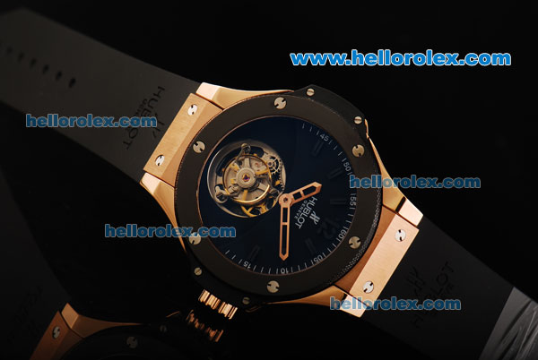 Hublot Big Bang Tourbillon Manual Winding Movement Rose Gold Case with Black Dial and PVD Bezel-Black Markers - Click Image to Close