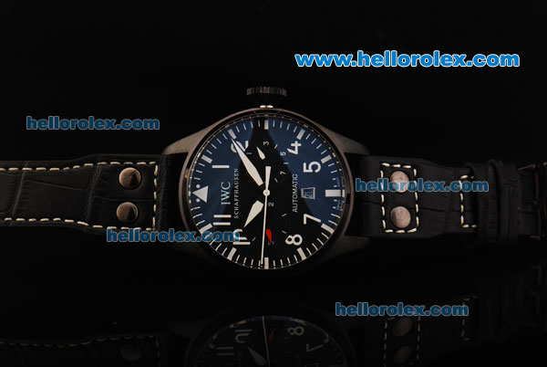 IWC Big Pilot Automatic Movement PVD Case with Black Dial and Black Leather Strap - Click Image to Close