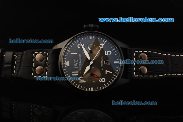 IWC Big Pilot Automatic Movement PVD Case with Chocolate Dial and Black Leather Strap - Click Image to Close