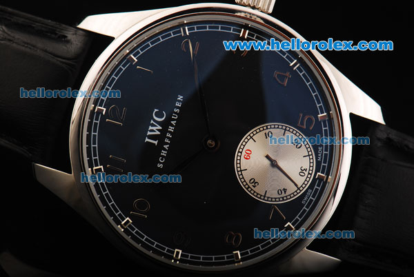 IWC Portuguese Minute Repeater Manual Winding Movement Steel Case with Black Dial and Black Leather Strap - Click Image to Close