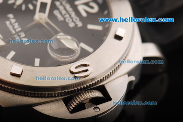 Panerai Pam 186 Luminor Arktos GMT Swiss Valjoux 7750 Automatic Movement Steel Case with Black Dial and Black Rubber Strap - Click Image to Close