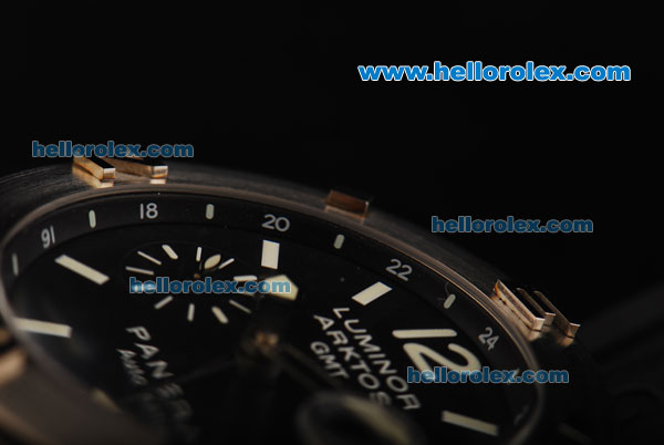Panerai Pam 186 Luminor Arktos GMT Swiss Valjoux 7750 Automatic Movement Steel Case with Black Dial and Black Rubber Strap - Click Image to Close