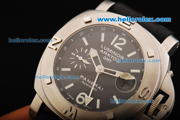 Panerai Pam 186 Luminor Arktos GMT Swiss Valjoux 7750 Automatic Movement Steel Case with Black Dial and Black Rubber Strap - Click Image to Close