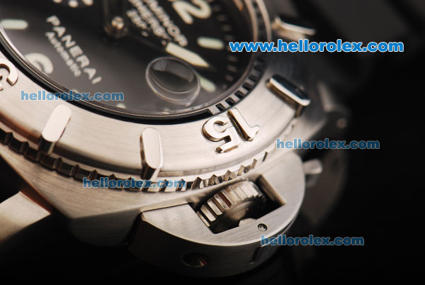Panerai Pam 194 Luminor Submersible 2500 Swiss Valjoux 7750 Automatic Movement Steel Case with Black Dial and Black Rubber Strap - Click Image to Close