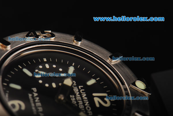 Panerai Pam 194 Luminor Submersible 2500 Swiss Valjoux 7750 Automatic Movement Steel Case with Black Dial and Black Rubber Strap - Click Image to Close