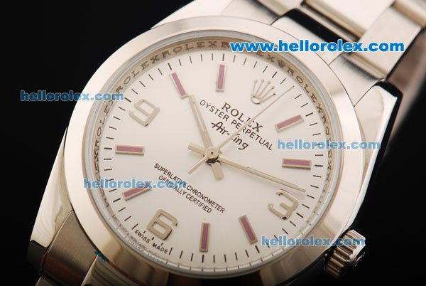 Rolex Air King Automatic Movement Full Steel with Silver Dial and Pink Stick Markers/Black Arabic Numerals - Click Image to Close