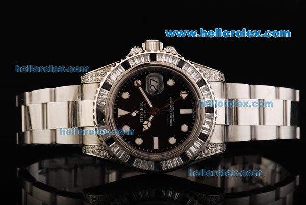 Rolex GMT Master II Rolex 3186 Automatic Movement Full Steel with Black Dial and Diamond Bezel - Click Image to Close