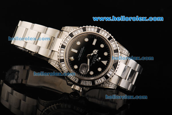 Rolex GMT Master II Rolex 3186 Automatic Movement Full Steel with Black Dial and Diamond Bezel - Click Image to Close