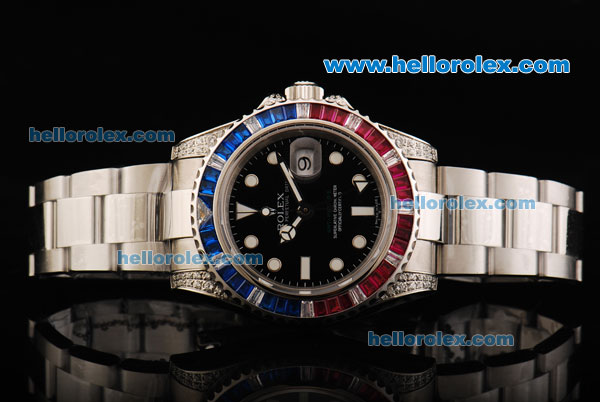 Rolex GMT Master II Rolex 3186 Automatic Movement Full Steel with Black Dial and Red/Blue Diamond Bezel - Click Image to Close