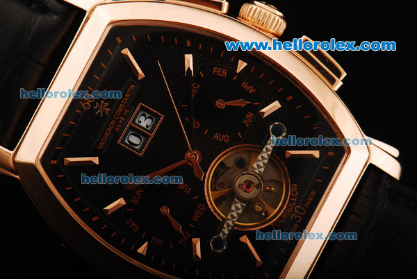 Vacheron Constantin Malte Tourbillon Automatic Movement Rose Gold Case with Black Dial and Rose Gold Stick Markers - Click Image to Close