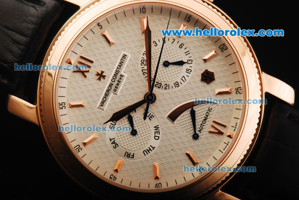 Vacheron Constantin Patrimony Automatic Movement Rose Gold Case with White Dial and Black Leather Strap - Click Image to Close