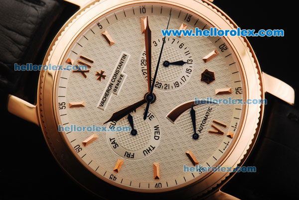 Vacheron Constantin Patrimony Automatic Movement Rose Gold Case with White Dial and Black Leather Strap - Click Image to Close