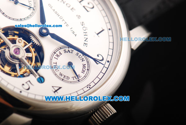 A.Lange&Sohne Glashutte Swiss Tourbillon Manual Winding Movement with White Dial and Leather Strap - Click Image to Close