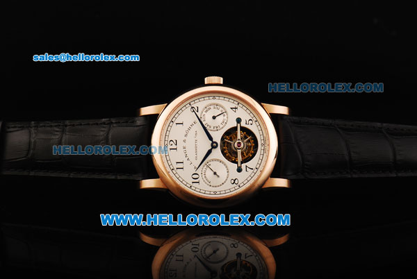 A.Lange&Sohne Glashutte Swiss Tourbillon Manual Winding Movement Rose Gold Case with White Dial and Black Arabic Numerals - Click Image to Close