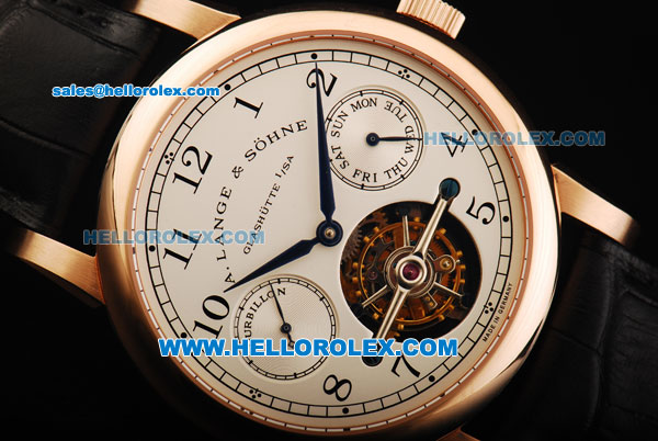 A.Lange&Sohne Glashutte Swiss Tourbillon Manual Winding Movement Rose Gold Case with White Dial and Black Arabic Numerals - Click Image to Close