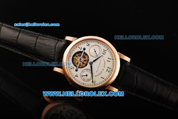 A.Lange&Sohne Glashutte Swiss Tourbillon Manual Winding Movement Rose Gold Case with White Dial and Black Arabic Numerals - Click Image to Close