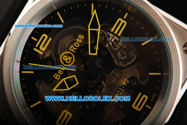 Bell&Ross BR 01-92 Skeleton Automatic Movement Steel Case with Yellow Markers and Black Rubber Strap - Click Image to Close