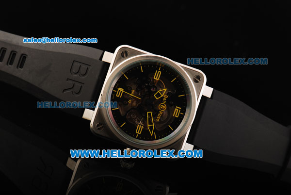 Bell&Ross BR 01-92 Skeleton Automatic Movement Steel Case with Yellow Markers and Black Rubber Strap - Click Image to Close