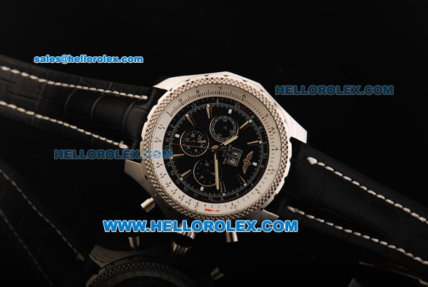 Breitling Bentley Big Date Automatic Movement Steel Case with Black Dial and Black Leather Strap - Click Image to Close