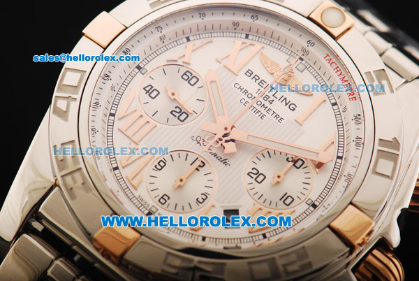 Breitling Chronomat B01 Swiss Valjoux 7750 Automatic Movement Steel Case with White Dial and Rose Gold Roman Numerals - Click Image to Close