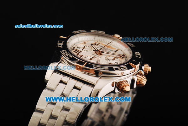 Breitling Chronomat B01 Swiss Valjoux 7750 Automatic Movement Steel Case with White Dial and Rose Gold Roman Numerals - Click Image to Close