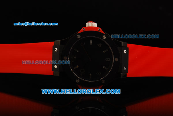 Hublot Big Bang Swiss Quartz Movement PVD Case with Black Dial and Red Rubber Strap - Click Image to Close