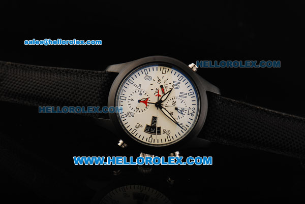 IWC Pilot's Watch TOP GUN Automatic Movement PVD Case with White Dial and Nylon Leather Strap - Click Image to Close