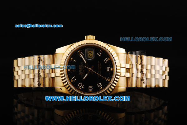 Rolex Datejust Oyster Perpetual Automatic Movement Full Gold with Black Dial and Arabic Numerals - Click Image to Close