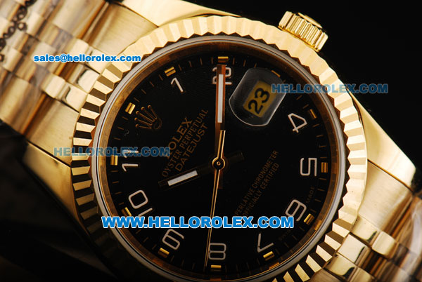 Rolex Datejust Oyster Perpetual Automatic Movement Full Gold with Black Dial and Arabic Numerals - Click Image to Close