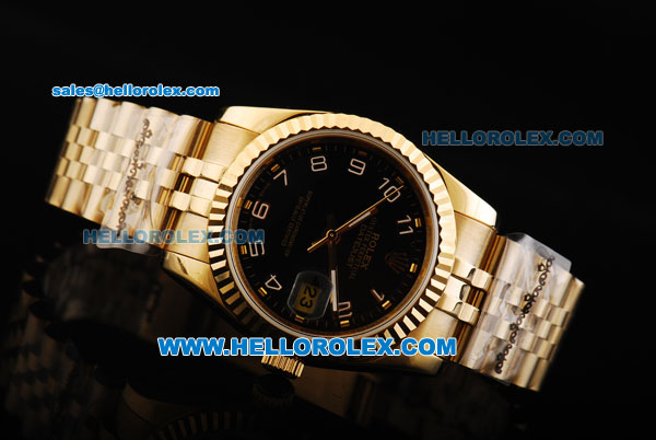 Rolex Datejust Oyster Perpetual Automatic Movement Full Gold with Black Dial and Arabic Numerals - Click Image to Close
