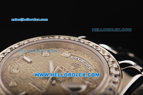 Rolex Day-Date Oyster Perpetual Automatic Movement Steel Case with Diamond Bezel/Markers and SS Strap - Click Image to Close