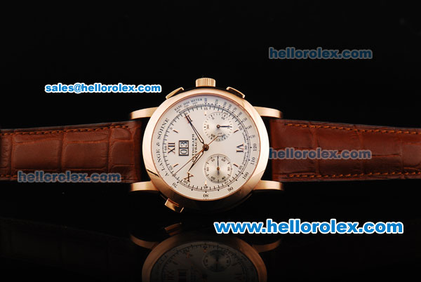 A.Lange&Sohne Datograph Flyback Swiss Valjoux 7750 Manual Winding Movement Rose Gold Case with White Dial and Brown Leather Strap - Click Image to Close