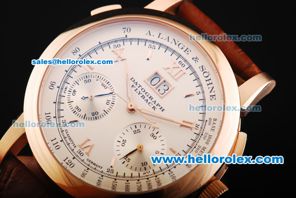 A.Lange&Sohne Datograph Flyback Swiss Valjoux 7750 Manual Winding Movement Rose Gold Case with White Dial and Brown Leather Strap - Click Image to Close