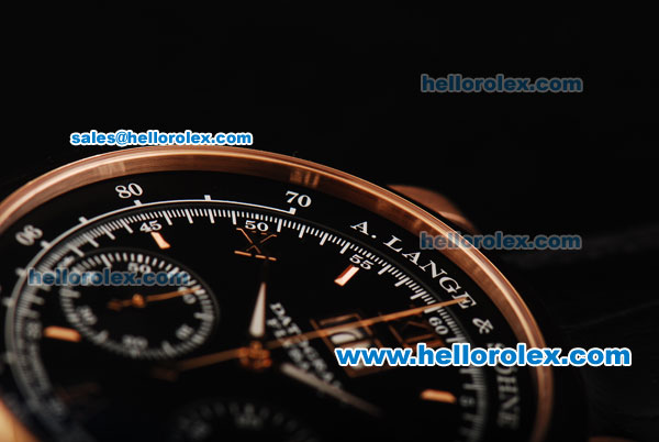 A.Lange&Sohne Datograph Flyback Chronograph Swiss Valjoux 7750 Manual Winding Movement Rose Gold Case with Black Dial and Rose Gold Markers - Click Image to Close
