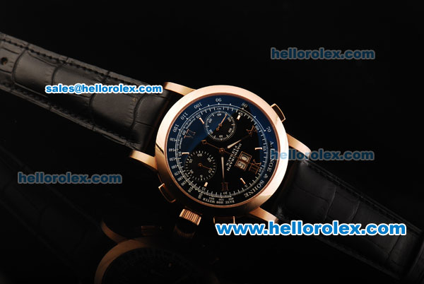 A.Lange&Sohne Datograph Flyback Chronograph Swiss Valjoux 7750 Manual Winding Movement Rose Gold Case with Black Dial and Rose Gold Markers - Click Image to Close