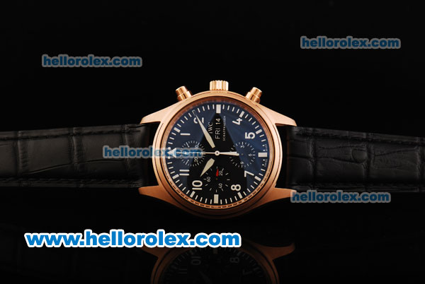 IWC Pilot Chronograph Swiss Valjoux 7750 Automatic Movement Rose Gold Case with Brown Dial and White Markers - Click Image to Close