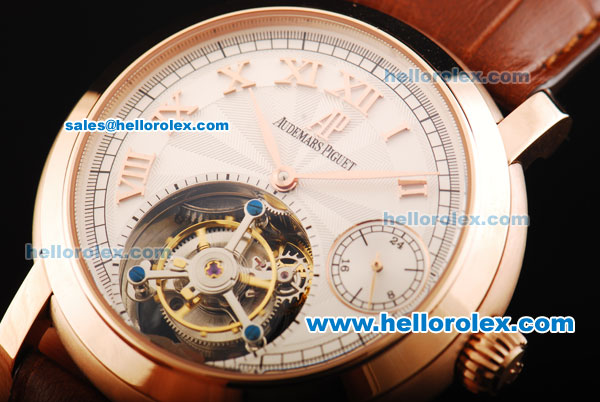 Audemars Piguet Jules Audemars Swiss Tourbillon Manual Winding Movement Rose Gold Case with White Dial and Rose Gold Roman Numerals - Click Image to Close