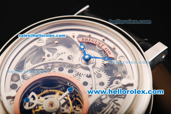 Breguet Skeleton Swiss Tourbillon Manual Winding Movement Steel Case with Black Leather Strap - Click Image to Close