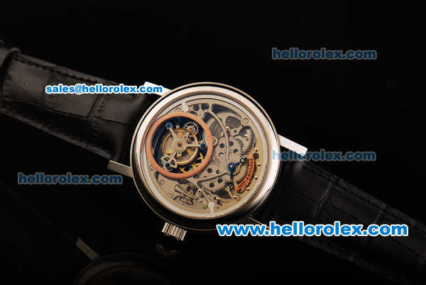 Breguet Skeleton Swiss Tourbillon Manual Winding Movement Steel Case with Black Leather Strap - Click Image to Close