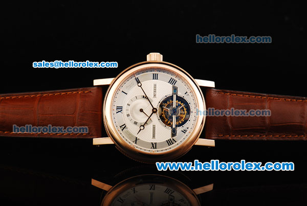 Breguet Classique Complications Swiss Tourbillon Manual Winding Movement Rose Gold Case with Black Roman Numerals and Brown Leather Strap - Click Image to Close