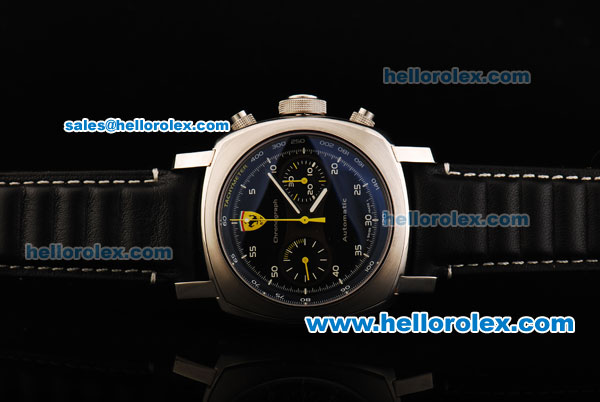 Ferrari & Panerai Chronograph Swiss Valjoux 7750 Automatic Movement Steel Case with Black Dial and Leather Strap - Click Image to Close