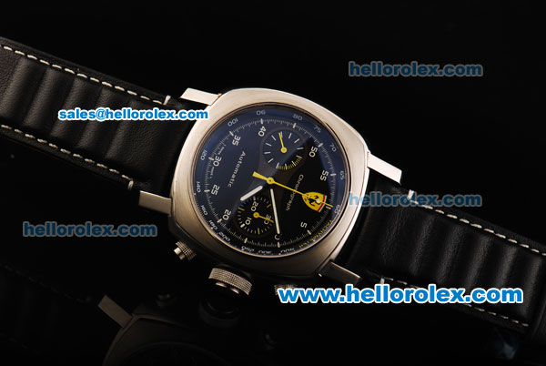 Ferrari & Panerai Chronograph Swiss Valjoux 7750 Automatic Movement Steel Case with Black Dial and Leather Strap - Click Image to Close