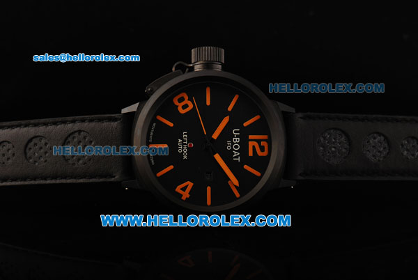 U-BOAT IFO Left Hook Automatic Movement PVD Bezel with Black Dial and Leather Strap-Orange Marking - Click Image to Close