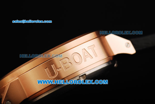 U-BOAT IFO Left Hook Automatic Movement Rose Gold Bezel with Black Dial and Leather Strap-Red Marking - Click Image to Close