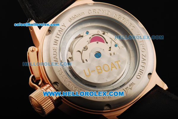 U-BOAT IFO Left Hook Automatic Movement Rose Gold Bezel with Black Dial and Leather Strap-Red Marking - Click Image to Close