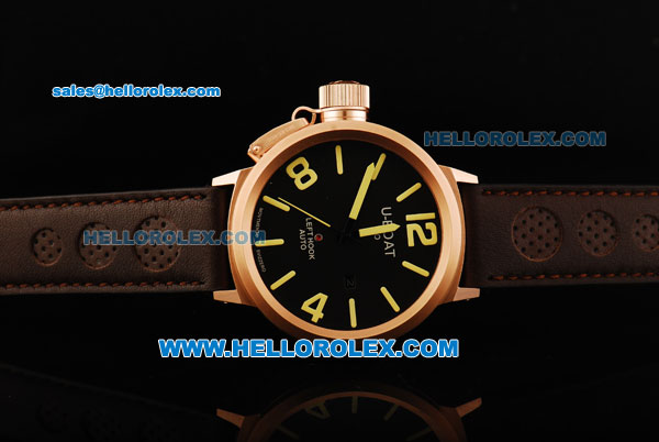 U-BOAT IFO Left Hook Automatic Movement Rose Gold Bezel with Black Dial and Leather Strap-Yellow Marking - Click Image to Close