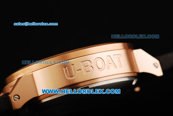 U-BOAT IFO Left Hook Automatic Movement Rose Gold Bezel with Black Dial and Leather Strap-Yellow Marking - Click Image to Close