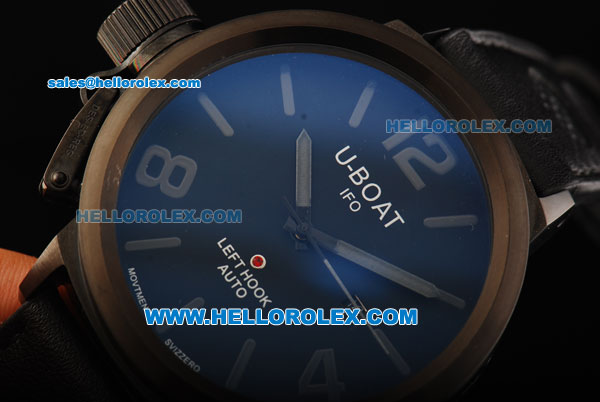 U-BOAT IFO Left Hook Automatic PVD Bezel with Black Dial and Leather Strap-Black Carbon Marking - Click Image to Close