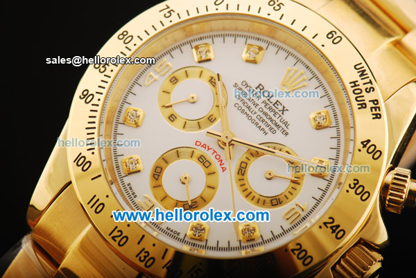 Rolex Daytona Automatic Movement Full Gold with White Dial and Diamond Markers - Click Image to Close
